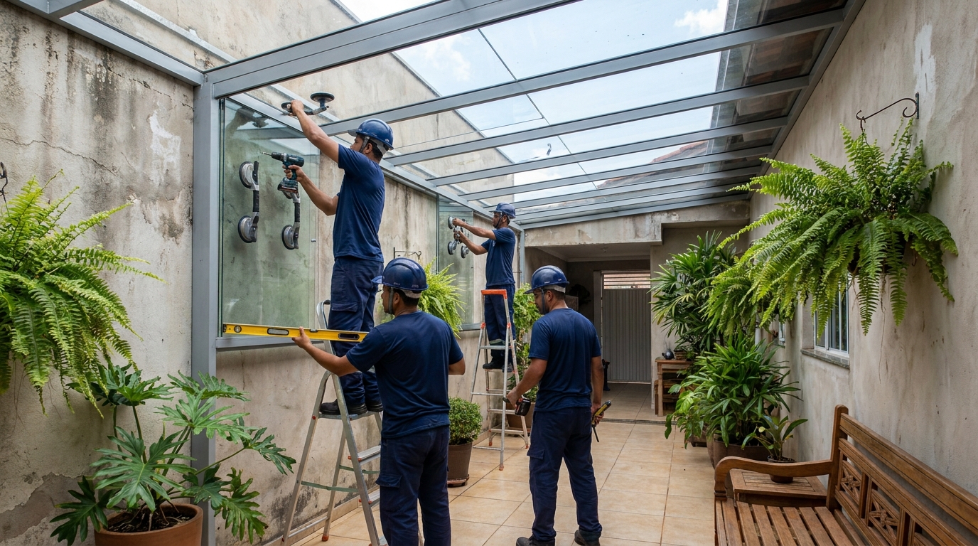 Cobertura de vidro em corredor em Governador Valadares-MG