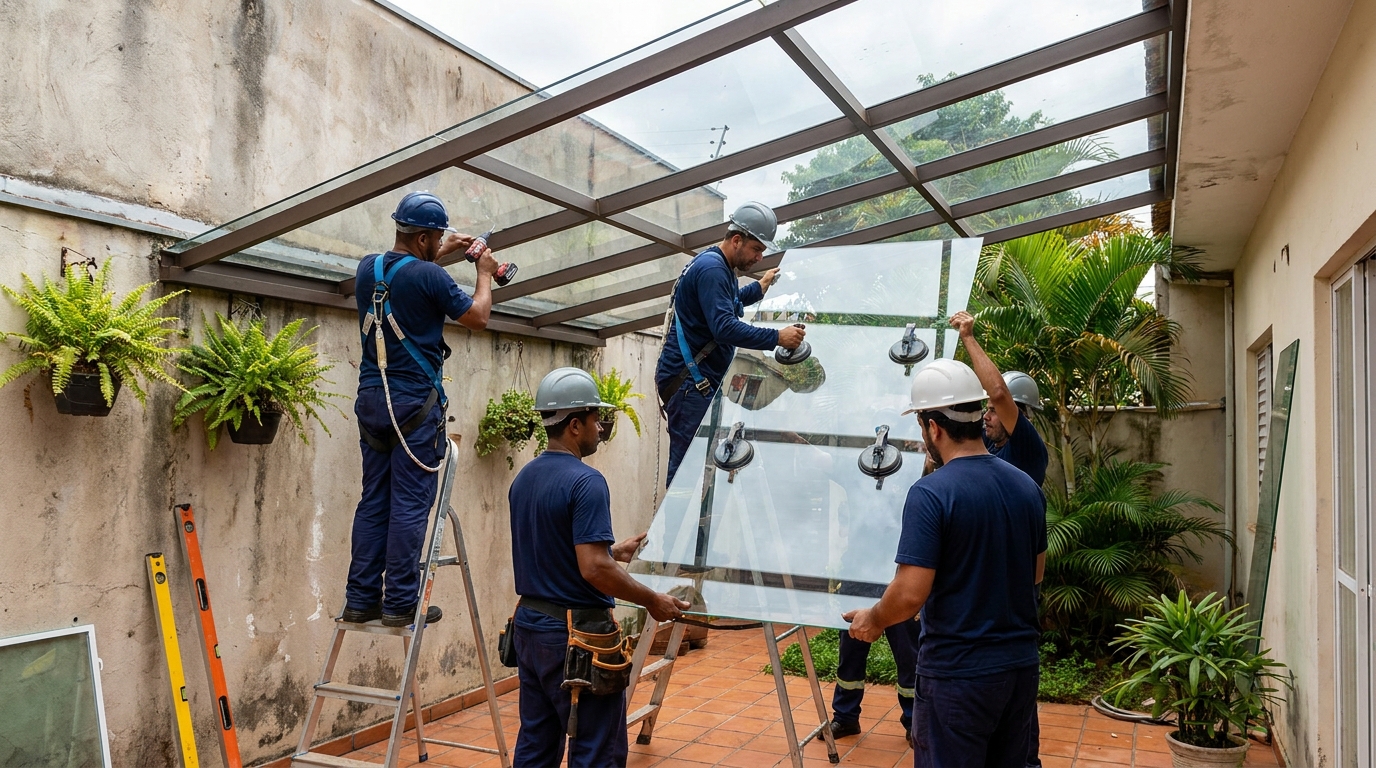 Instalação de cobertura de vidro em Governador Valadares-MG