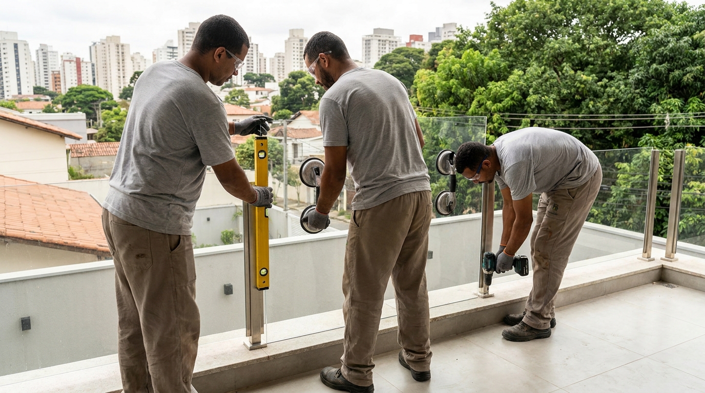 Guarda-corpo em terraço alto com vista cidade em Governador Valadares-MG